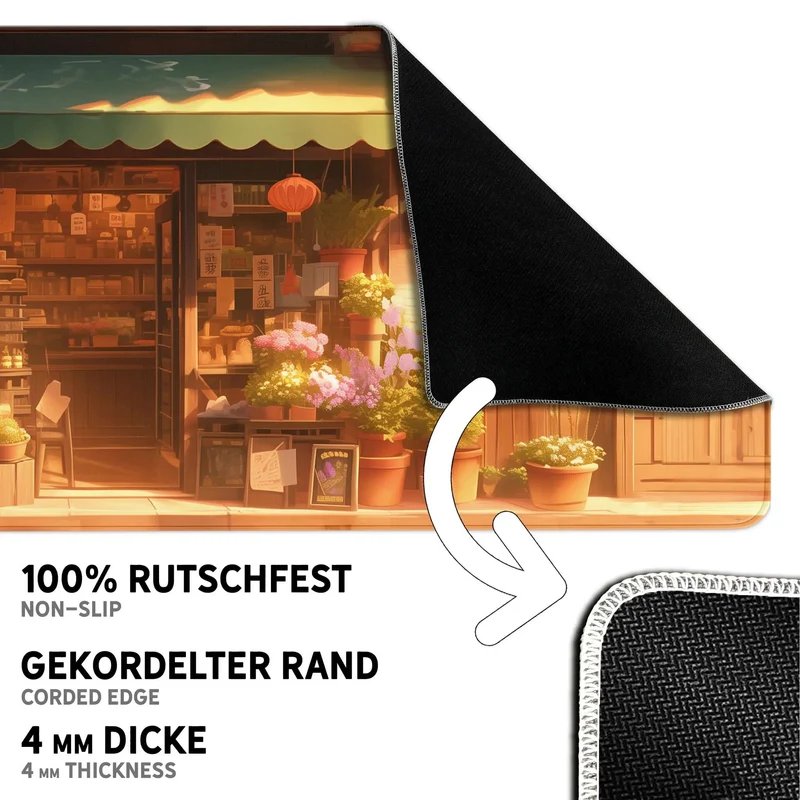 Gaming Mauspad XXL Japanischer Blumenladen LoFi 4mm Premium Schreibtischunterlage