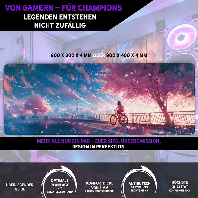 Gaming Mauspad XXL Sakura City Skyline Anime 90x40 | 80x30 | 45x40 cm 4mm Premiumdicke