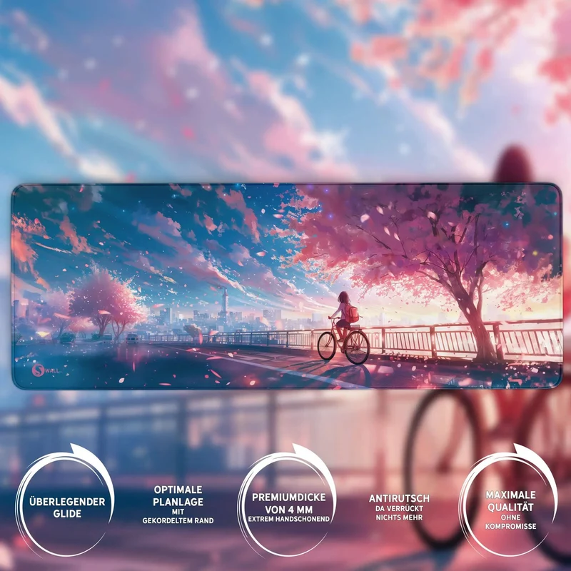 Gaming Mauspad XXL Sakura City Skyline Anime 90x40 | 80x30 | 45x40 cm 4mm Premiumdicke