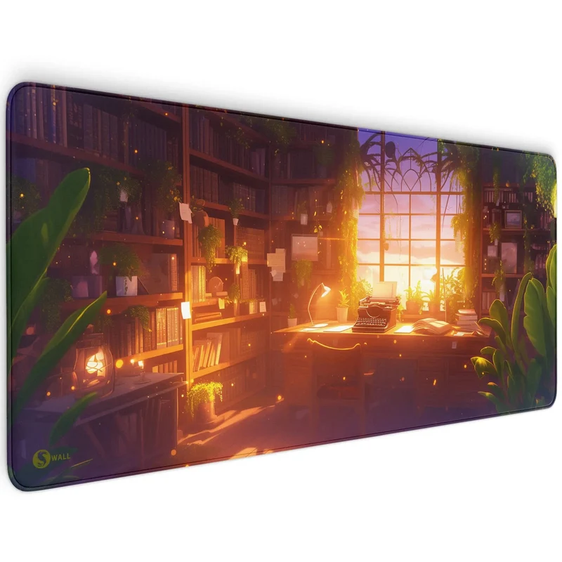 Gaming Mauspad XXL Studierzimmer Bookish LoFi Bücher 90x40 | 80x30 | 45x40 cm 4mm dick