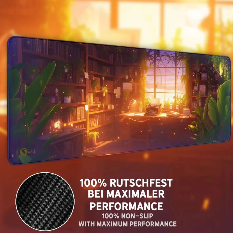 Gaming Mauspad XXL Studierzimmer Bookish LoFi Bücher 90x40 | 80x30 | 45x40 cm 4mm dick