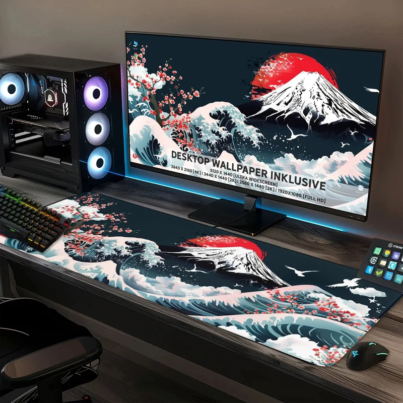 Gaming Mauspad XXL Fujiyama Sakura 90x40 | 80x30 | 45x40 cm 4mm Premium
