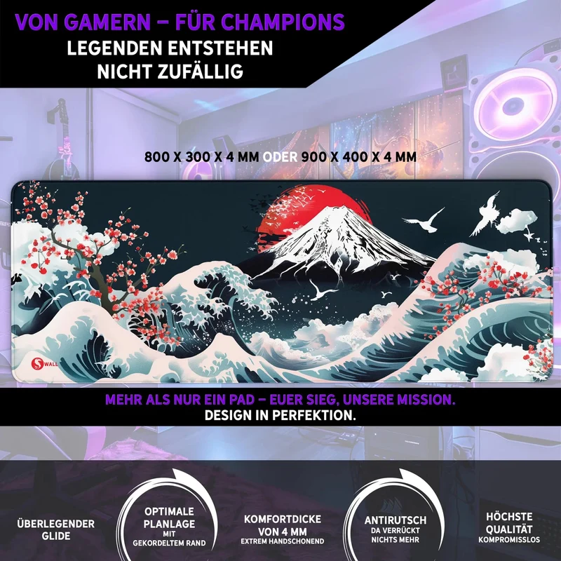 Gaming Mauspad XXL Fujiyama Sakura 90x40 | 80x30 | 45x40 cm 4mm Premium