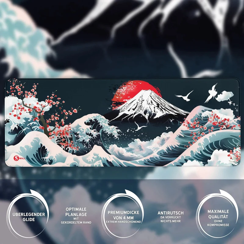 Gaming Mauspad XXL Fujiyama Sakura 90x40 | 80x30 | 45x40 cm 4mm Premium