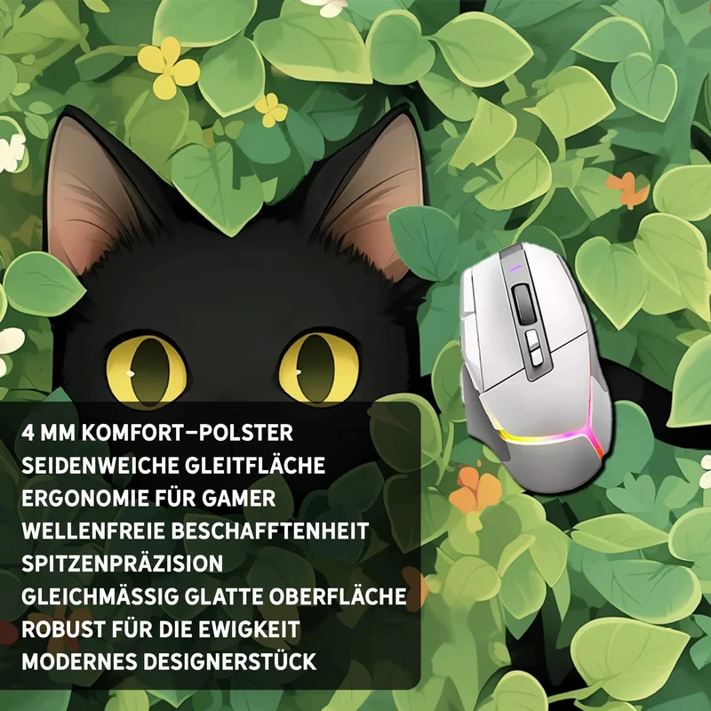 Gaming Mauspad XXL schwarze Katze LoFi 90x40 | 80x30 | 45x40 cm 4mm Premium