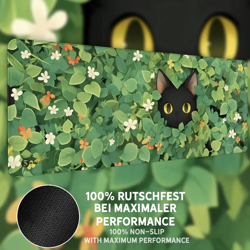 Gaming Mauspad XXL schwarze Katze LoFi 90x40 | 80x30 | 45x40 cm 4mm Premium