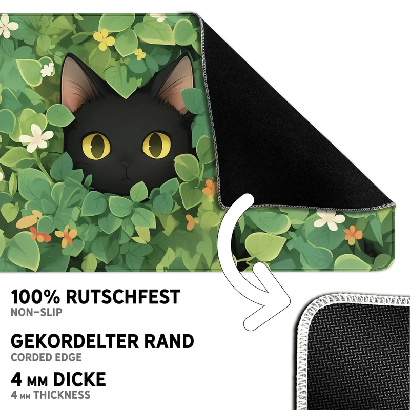 Gaming Mauspad XXL schwarze Katze LoFi 90x40 | 80x30 | 45x40 cm 4mm Premium
