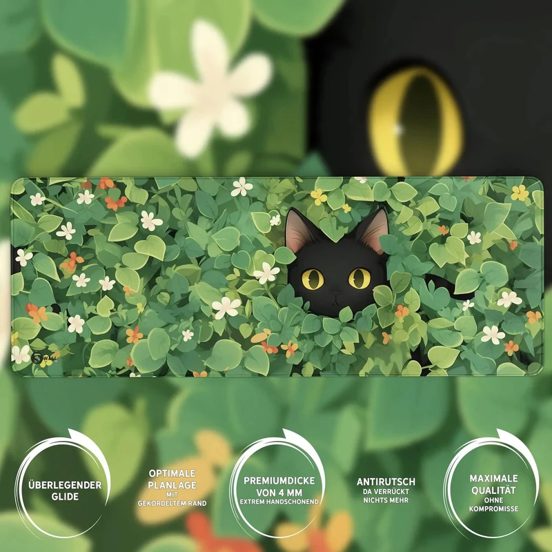 Gaming Mauspad XXL schwarze Katze LoFi 90x40 | 80x30 | 45x40 cm 4mm Premium