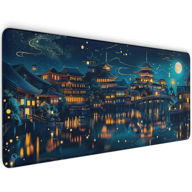 Gaming Mauspad XXL Chinesischer Tempel bei Nacht PREMIUM-DICKE 4 MM