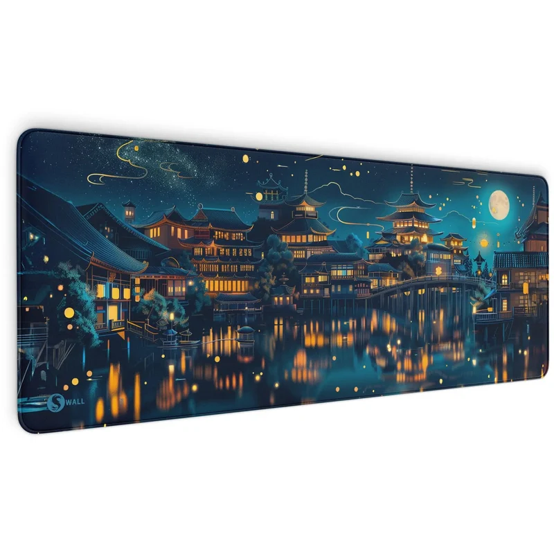 Gaming Mauspad XXL Chinesischer Tempel bei Nacht PREMIUM-DICKE 4 MM