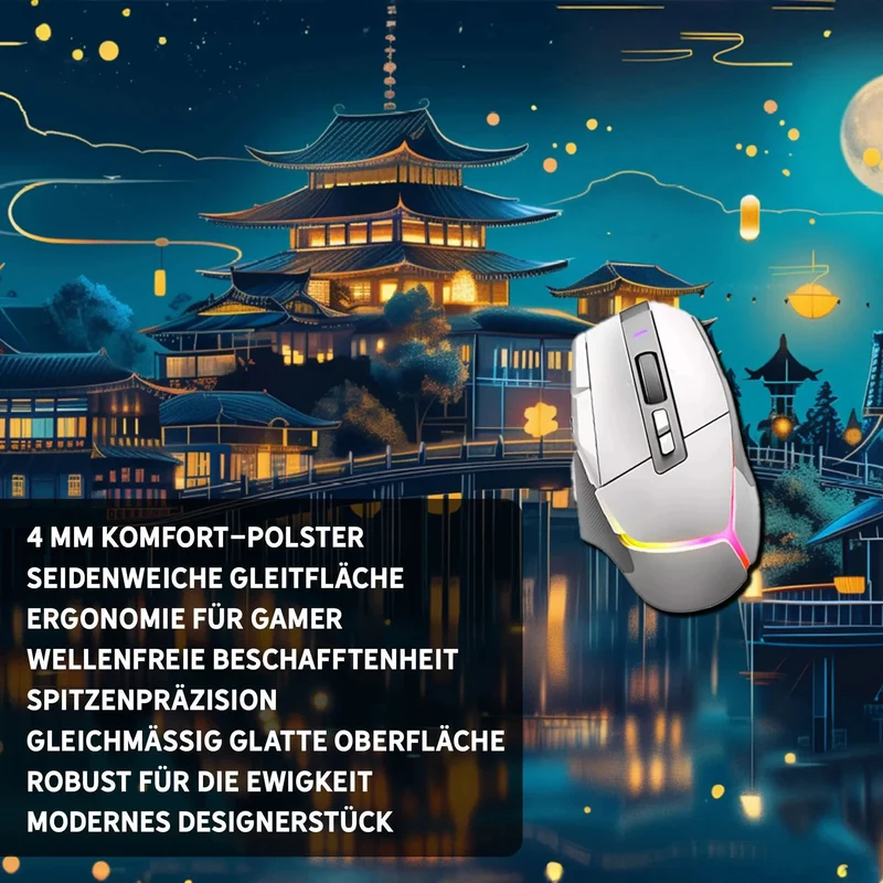 Gaming Mauspad XXL Chinesischer Tempel bei Nacht PREMIUM-DICKE 4 MM