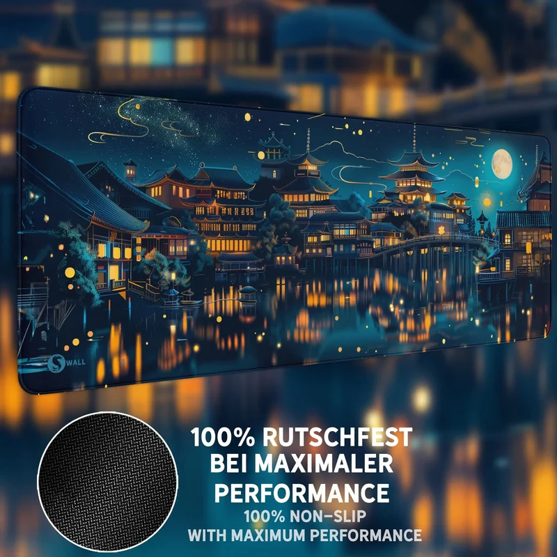 Gaming Mauspad XXL Chinesischer Tempel bei Nacht PREMIUM-DICKE 4 MM