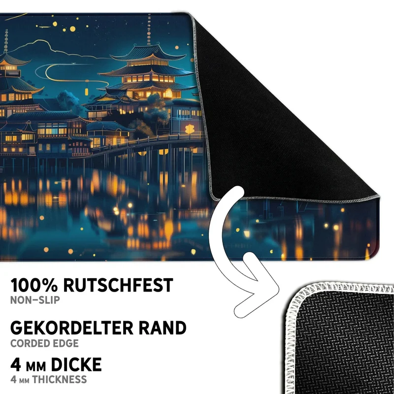 Gaming Mauspad XXL Chinesischer Tempel bei Nacht PREMIUM-DICKE 4 MM