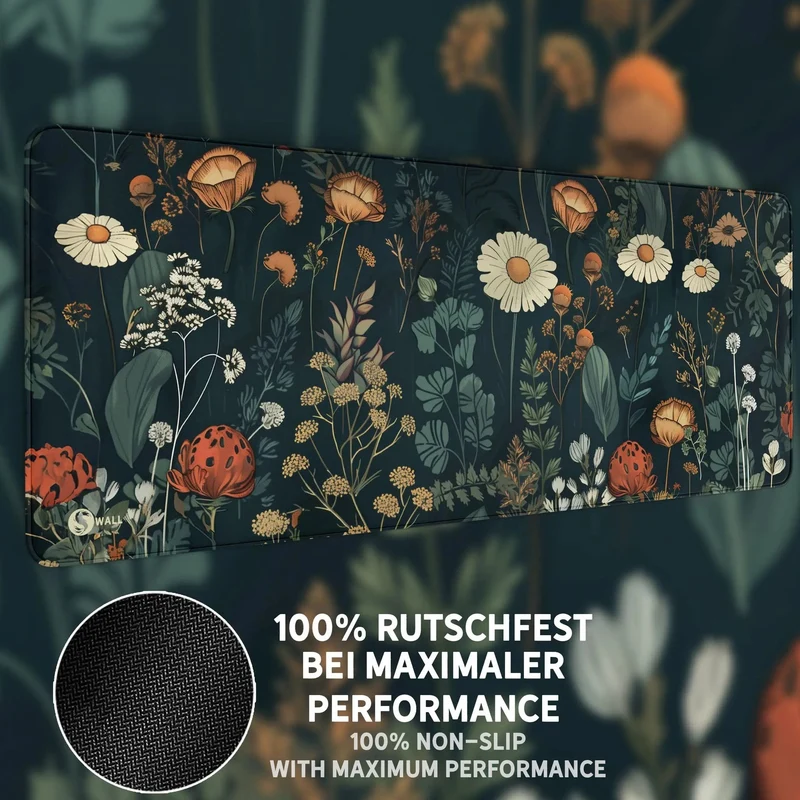 Gaming Mauspad XXL Floral Blumengarten 90x40 | 80x30 | 45x40 cm 4mm Premium Dicke