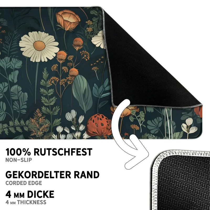 Gaming Mauspad XXL Floral Blumengarten 90x40 | 80x30 | 45x40 cm 4mm Premium Dicke