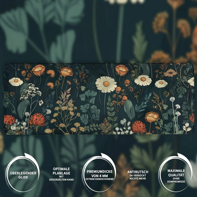 Gaming Mauspad XXL Floral Blumengarten 90x40 | 80x30 | 45x40 cm 4mm Premium Dicke