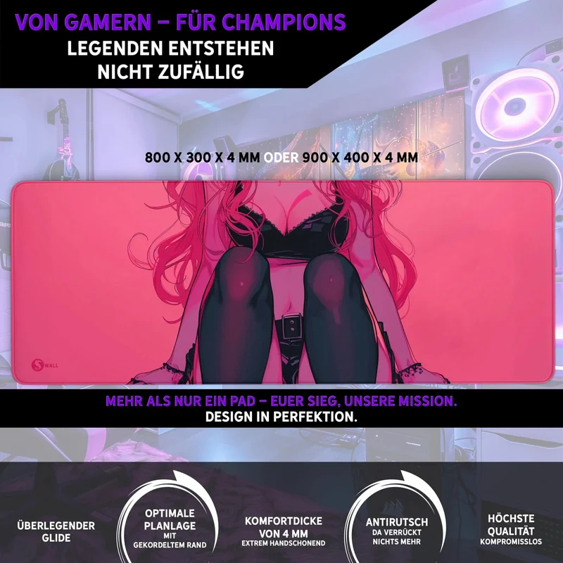 Gaming Mauspad XXL Cute Girl 90x40 cm oder 80x30 cm mit 4 mm Premium-Dicke