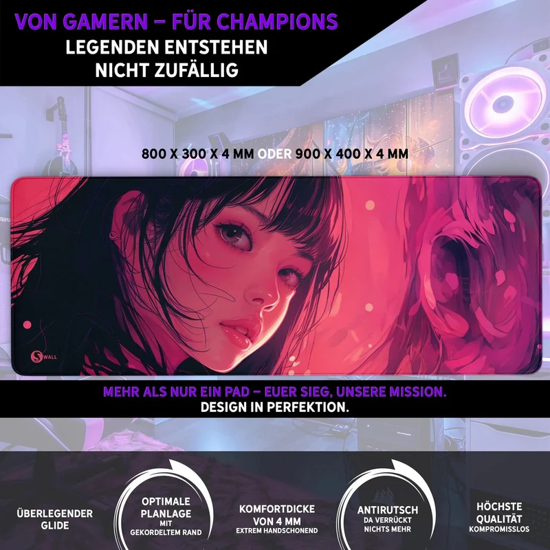 Gaming Mauspad XXL Girl in Pink PREMIUM-DICKE 4 MM