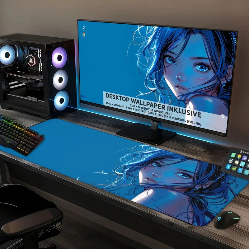 Gaming Mauspad XXL Blue Girl 90x40 | 80x30 | 45x40 cm PREMIUM-DICKE 4 MM