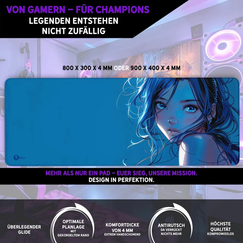 Gaming Mauspad XXL Blue Girl 90x40 | 80x30 | 45x40 cm PREMIUM-DICKE 4 MM