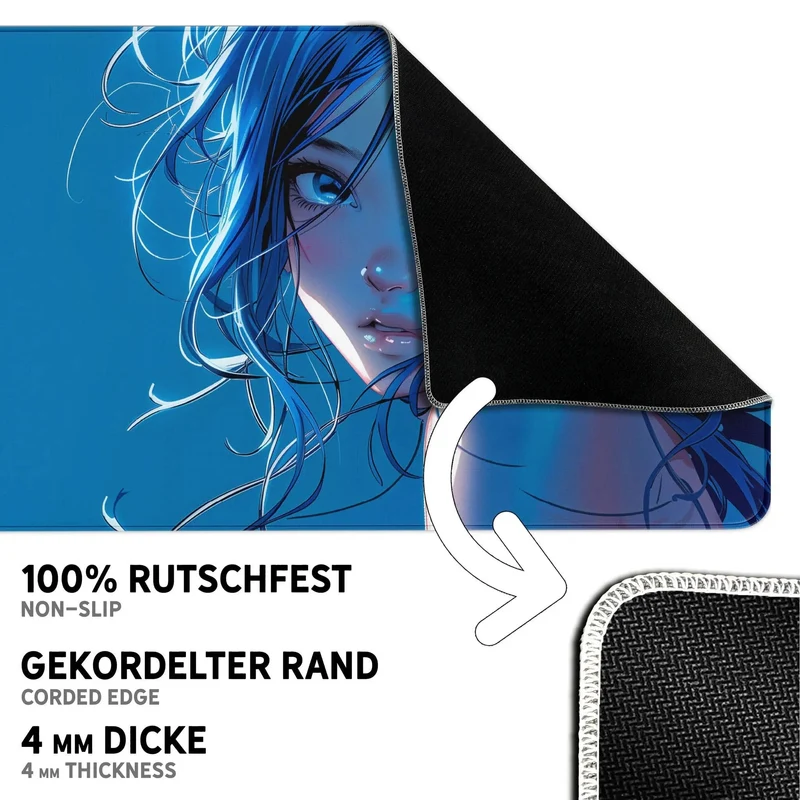 Gaming Mauspad XXL Blue Girl 90x40 | 80x30 | 45x40 cm PREMIUM-DICKE 4 MM
