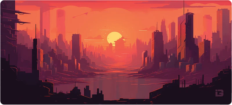 Morgendämmerung in der futuristischen Stadt