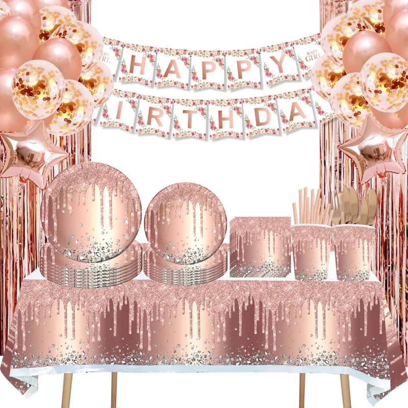 92Pcs/Set In-Stock Hot Stamping Series Kit Party Supplies Disposable Tableware Set for Birthday Festival Party Tableware Decor