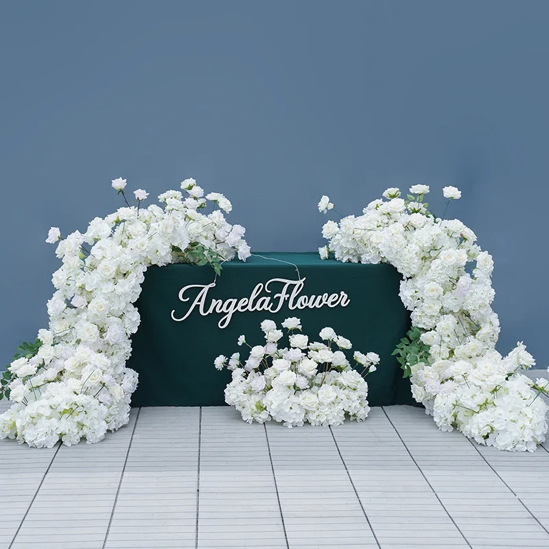 S-A8147 White Rose Hydrangea Floral Arrangement Sofa Table Runner Floor Flower
