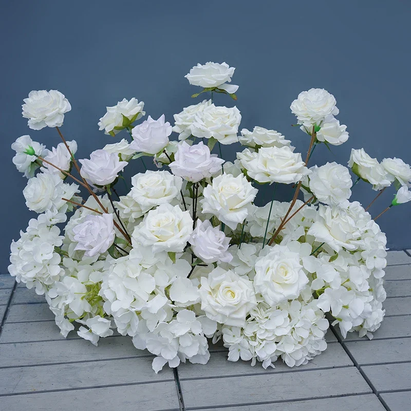 S-A8147 White Rose Hydrangea Floral Arrangement Sofa Table Runner Floor Flower
