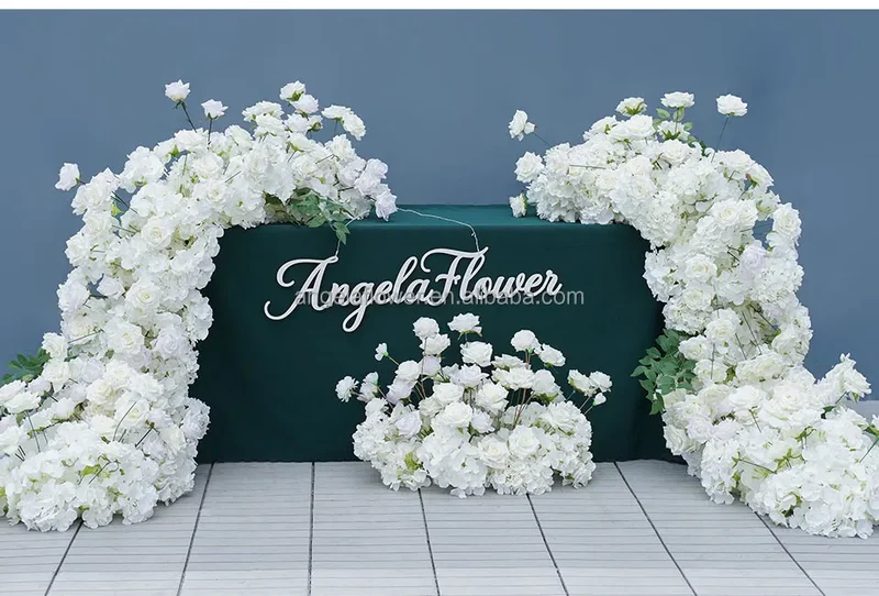 S-A8147 White Rose Hydrangea Floral Arrangement Sofa Table Runner Floor Flower