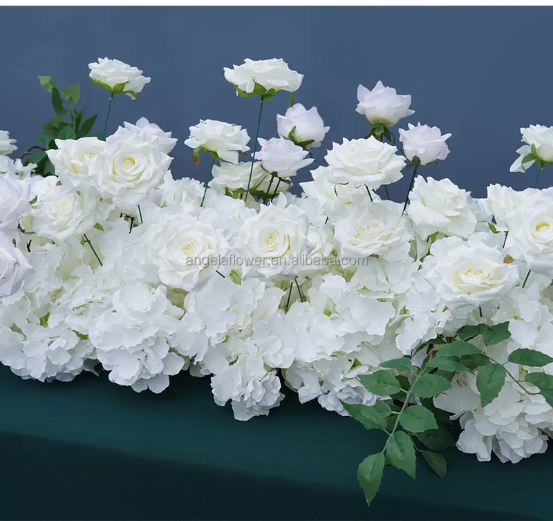 S-A8147 White Rose Hydrangea Floral Arrangement Sofa Table Runner Floor Flower