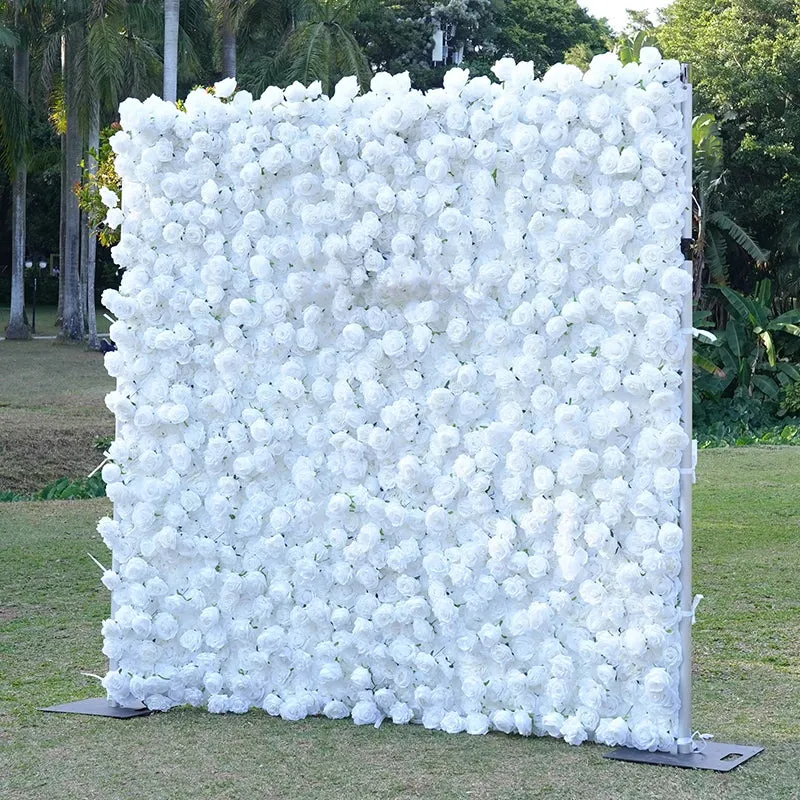 S-A8911Pure White Rose Rolling up Cloth Flower Wall Wedding Backdrop Props