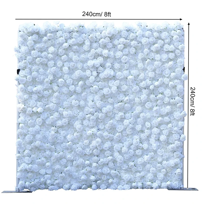 S-A8911Pure White Rose Rolling up Cloth Flower Wall Wedding Backdrop Props