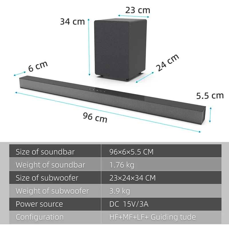 BS-18E Home Horizontal Theater System LCD TV Soundbar Subwoofer Box Aux/USB/Optical/Coaxial/RCA Durable Plastic Soundbar Pc