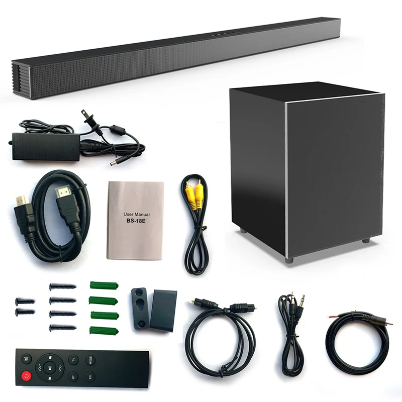 BS-18E Home Horizontal Theater System LCD TV Soundbar Subwoofer Box Aux/USB/Optical/Coaxial/RCA Durable Plastic Soundbar Pc