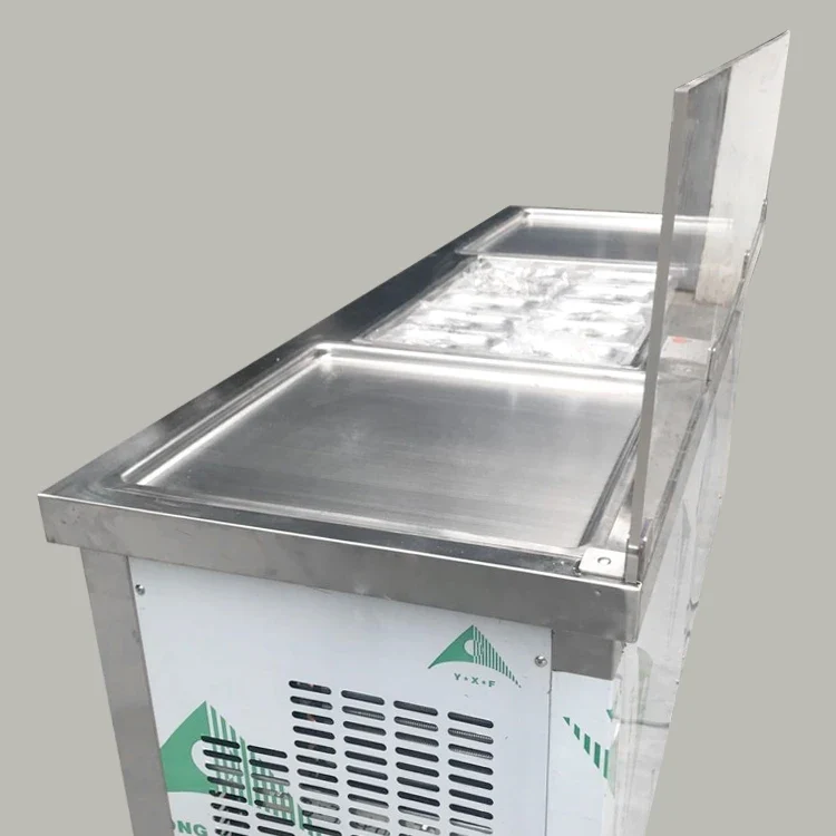 CE ETL Approval Popular Style Flat Double square Flat Pan Fry Ice Cream Machine with 10 Tanks Topping Freezer