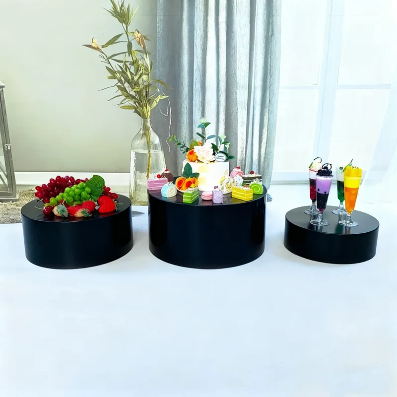Set 3 Black Acrylic Cylinder Display Stands-Elegant Eco-friendly Portable for Wedding Christmas Graduation Party Decorations