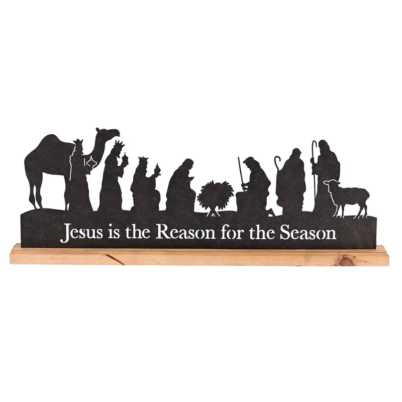 TD Christmas Decorations Nativity Holy Family Silhouette WoodBase