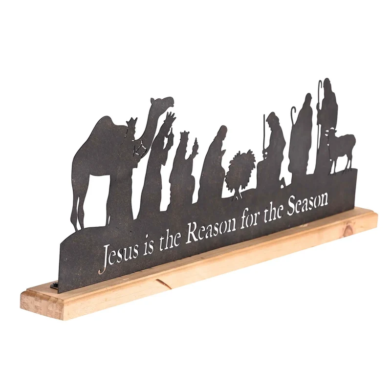 TD Christmas Decorations Nativity Holy Family Silhouette WoodBase