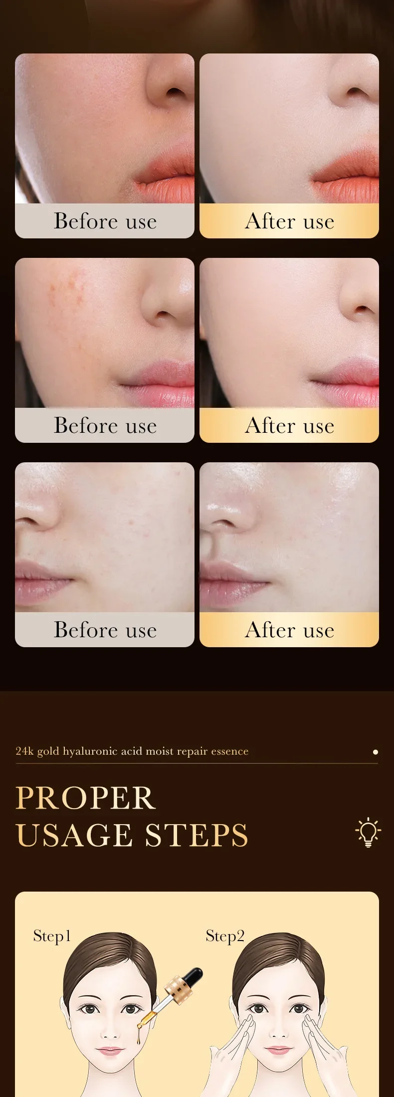 MRUIS 24k Gold Collagen Cream Peptide Snail Brighten Whitening Skin and Fight Against Aging Serum Lotion Facial Care Luxury Set