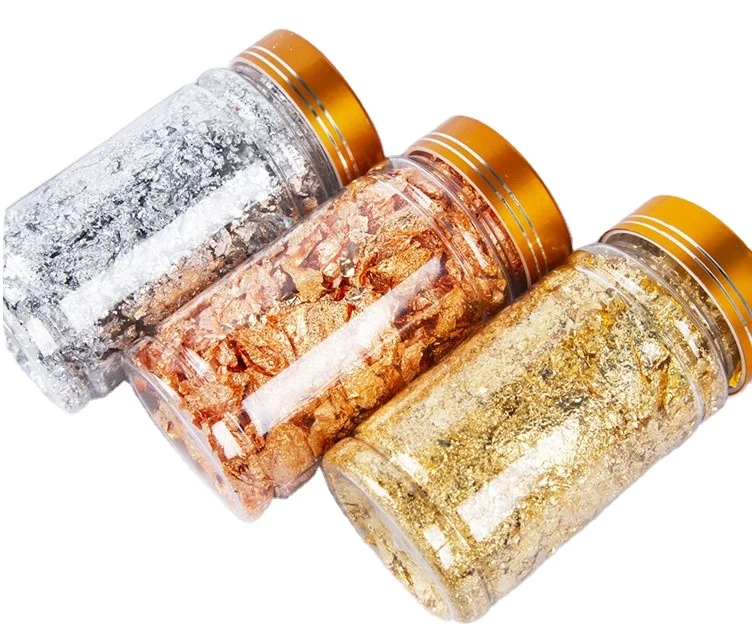 Nail Gold Foil Flakes for Resin Gilding Metal Gold Silver Leaf Flakes for Nails Art Slime-for Diwali Graduation Decorations 1kg