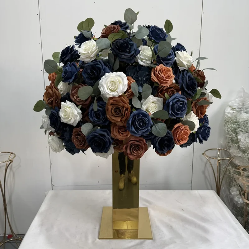 IFG Floral Factory Customized Elegant Navy Blue Copper White Greenery Wedding Centerpiece Flower Decor