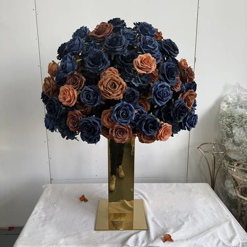 IFG Floral Factory Customized Elegant Navy Blue Copper White Greenery Wedding Centerpiece Flower Decor