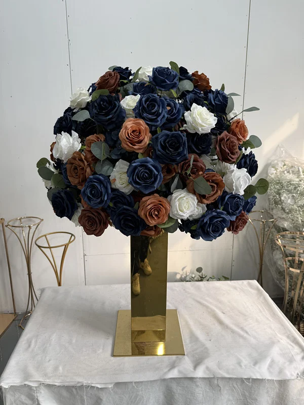 IFG Floral Factory Customized Elegant Navy Blue Copper White Greenery Wedding Centerpiece Flower Decor