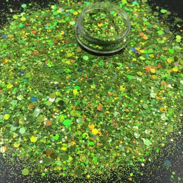 Prime Quality Wholesale PET Glitter Shapes Holographic or Iridescent Chunky Mixes Hexagon Glitter