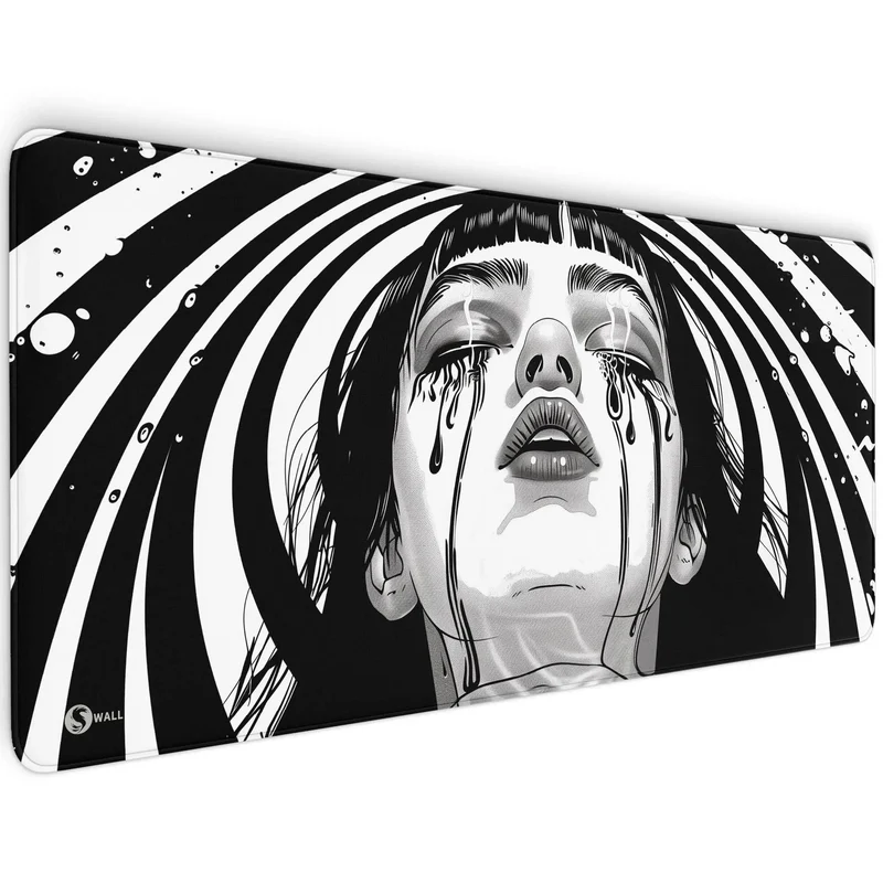 Gaming Mauspad XXL Crying Girl Black n White 90x40 | 80x30 | 45x40 cm 4mm Premium