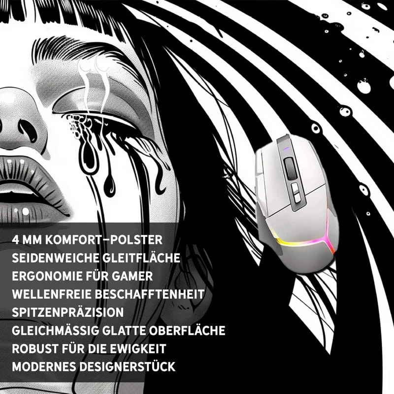 Gaming Mauspad XXL Crying Girl Black n White 90x40 | 80x30 | 45x40 cm 4mm Premium