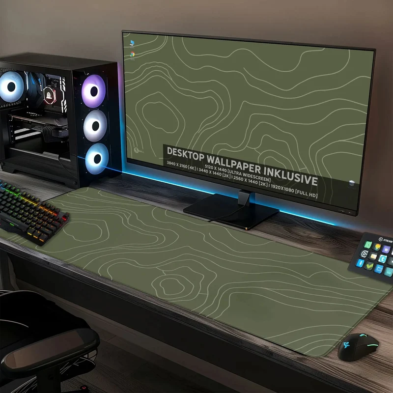 Gaming Mauspad XXL Topografie moosgrün 4mm Premium