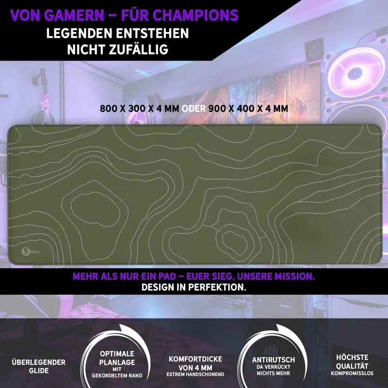 Gaming Mauspad XXL Topografie moosgrün 4mm Premium