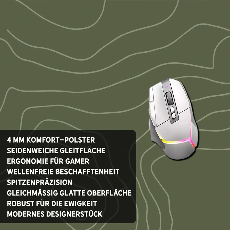 Gaming Mauspad XXL Topografie moosgrün 4mm Premium